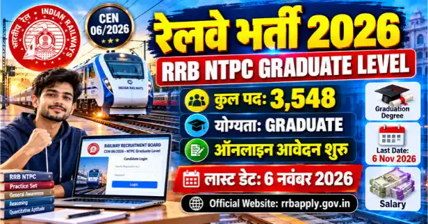 RRB NTPC Graduate Level Recruitment 2026 vacancy notification featuring 3,548 posts, eligibility, last date, and application website